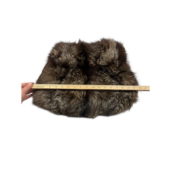 1940's-1950's Vintage Double Brown Silver Fox Hand Muff Bag Fur - Picture 9 of 12